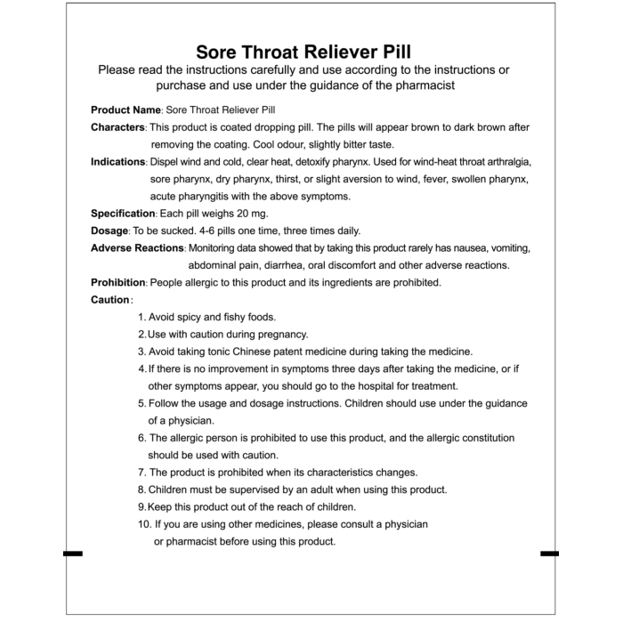 Sore Throat Reliever Pill