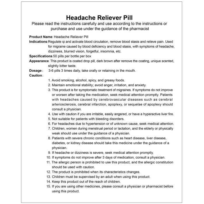 Headache Reliever Pill