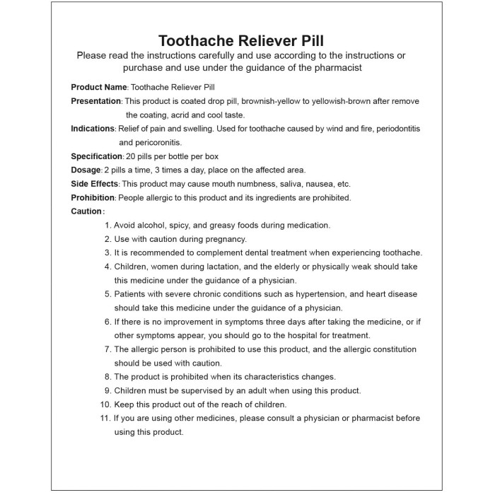 Toothache Reliever Pill